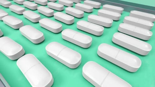 Pharma Factory and Conveyor Line at the Pharmaceutical Industry Mass Production