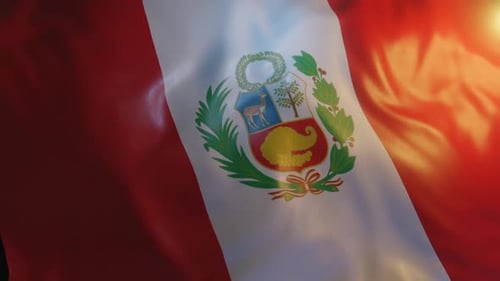 Realistic Waving Peru Flag with National Emblem