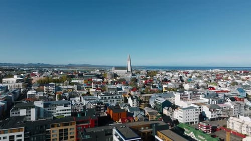 Beautiful Aerial View of Reykjavik Iceland on a Sunny Summer Day