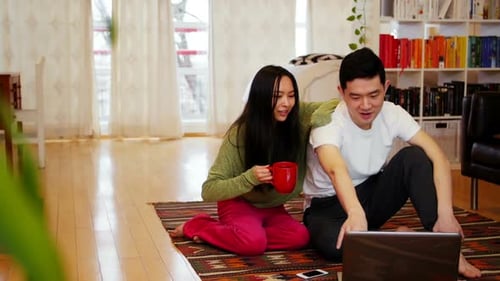 Couple Enjoying Laptop Together in Sunny Living Room