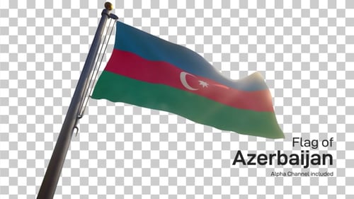 Flagge von Aserbaidschan auf einem Fahnenmast mit Alpha-Kanal