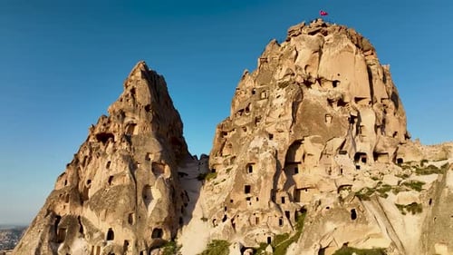 Awesome view of Uchisar Castle at Goreme Historical National Park in Cappadocia, Turkey.