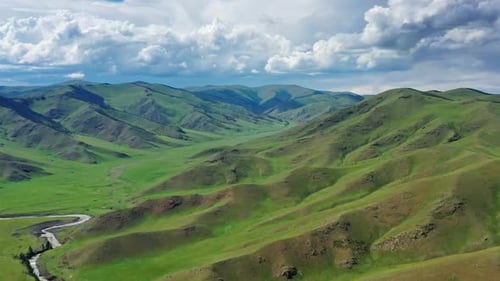 Aerial View of Steppe and Mountains in Mongolia