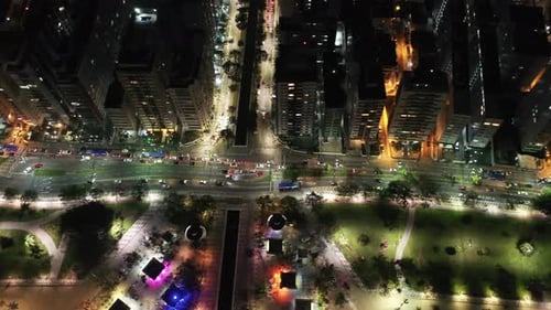 Night scape of coastal city of Santos state of Sao Paulo Brazil.