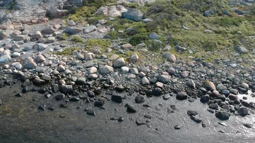 Aerial Drone Shot of A Rocky Beach Ocean Coastline