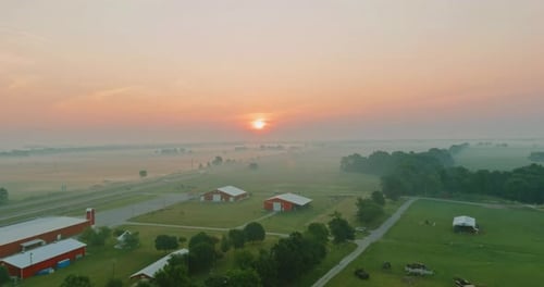 Beautiful Misty Sunrise Landscape Foggy Morning at Scenic Meadow