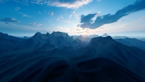 Panoramic Mountain Landscape at Sunset or Sunrise with Moving Clouds