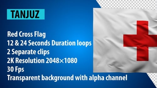 Red Cross Flag Waving Loop with Transparent Background