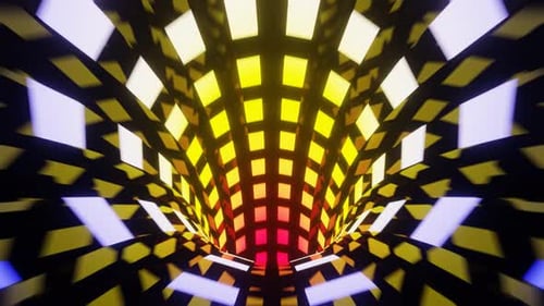 Abstract Looped Background with Animation of Flight in Scifi Tunnel with Multi Color Rectangles