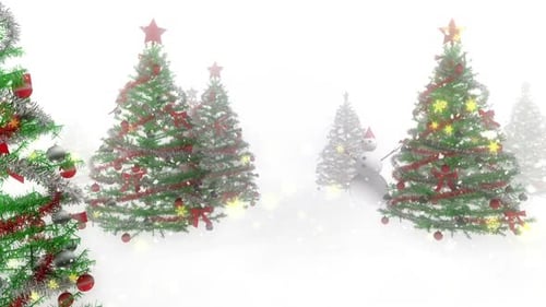 Animated Christmas Trees with Snowman in Winter Wonderland