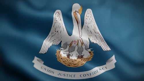 Waving Louisiana State Flag with Pelican Emblem
