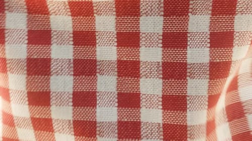 Waving Red and White Gingham Fabric Motion Background