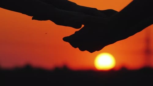 Silhouette of Hands Joining at Sunset