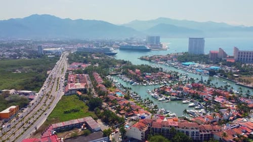 Aerial View of Marina and Coastal Cityscape