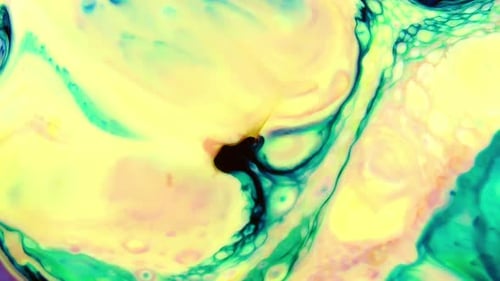Abstract Fluid Ink Swirls in Yellow Pink Green