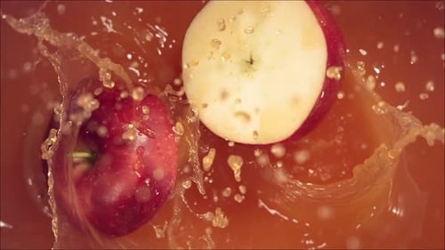Apple Slices Splashing into Refreshing Fruit Juice