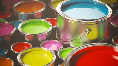 Artistic Colorful Paint Buckets Camera Movement