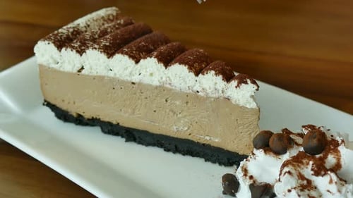 Creamy Chocolate Cake Cut With Fork