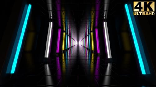 Colorful Neon Light Tunnel Loop Background