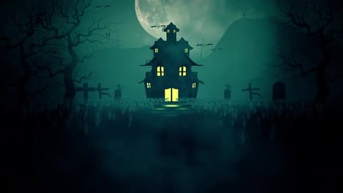 Spooky Haunted House Halloween Night Animated Background