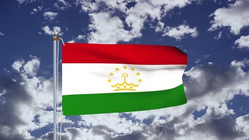 Tajikistan National Flag Waving in Realistic Style