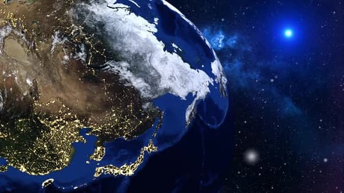 Planet Earth Rotating in Space with Glowing City Lights