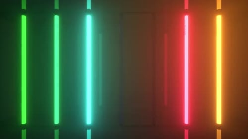 Mehrfarbige Neon-Halogen-Regenbogen-Lampen leuchten mit futuristischen hellen Reflexionen