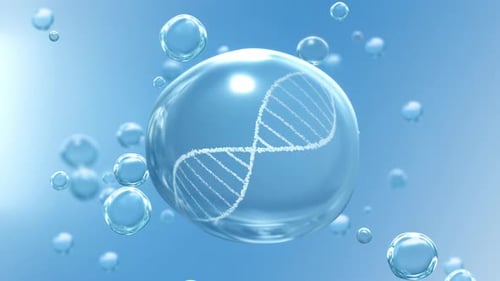 Clean Water Drop and Revolving DNA on Blue Bubble Loop Background