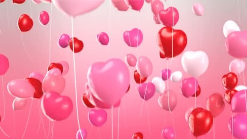 Animated Heart Balloons Floating Up Romantic Celebration Background