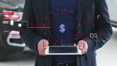 Man Using Tablet with Technology Graphics