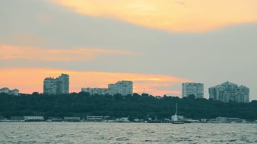 View From the Yacht on the City at Sunset