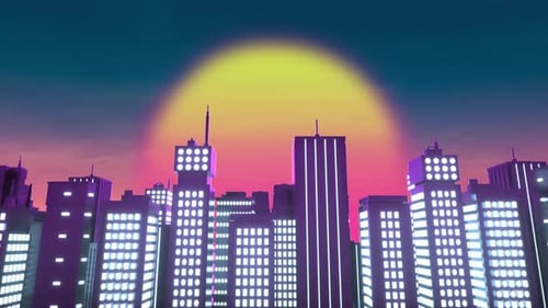 Retrowave Style Animation of Neon City