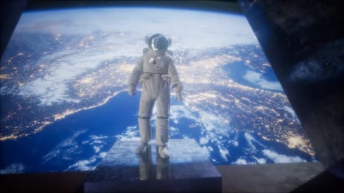 Astronaut on the Space Observatory Station Near Earth