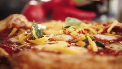 Italian Chef Making Margaritta Pizza with Tomato Sause and Mozzarella Traditional Food in Italy High