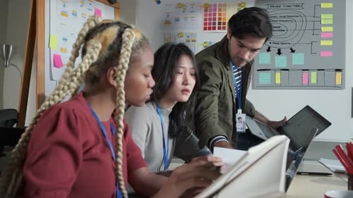 Businessman creative designers present work to the team.Designers a meeting in a modern office.