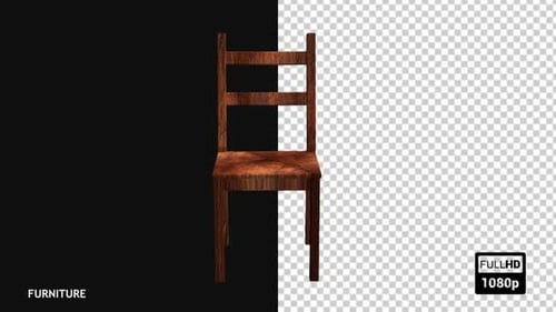 3D Wooden Chair Rotation on Transparent Background Loop