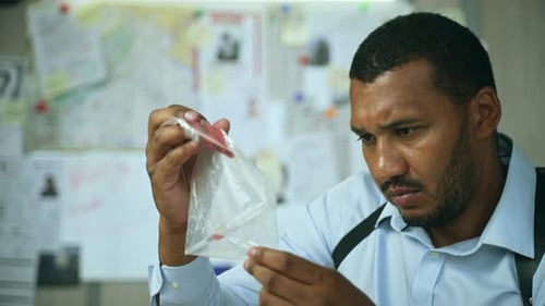 Close Up of Focused Detective Examining Evidences