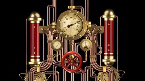 Steampunk Industrial Machine with Animated Gauges and Gears