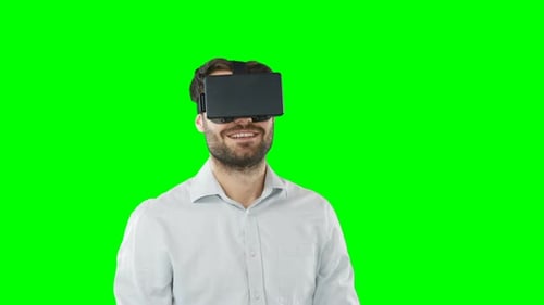 Man Wearing VR Headset on Green Screen Background