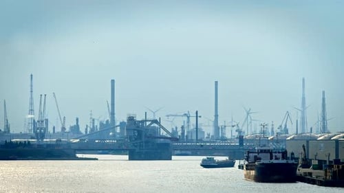 Port of Antwerp on Sunset. Antwerp, Belgium