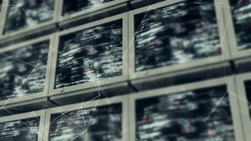 Digital Code and Network Data Glitch on Retro Monitors