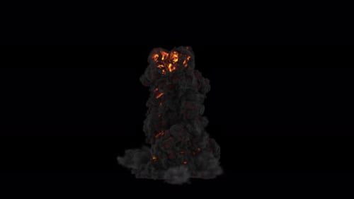 Powerful Fiery Explosion with Rising Dark Smoke Animation