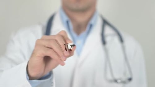 Doctor Writes Viral Infection on Clear Surface