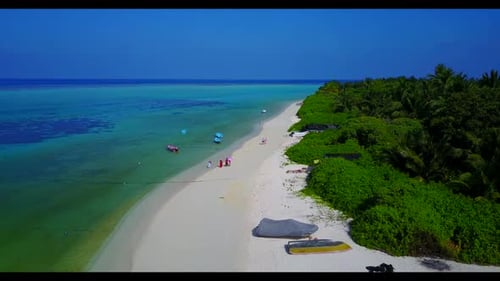 Aerial top down tourism of tranquil bay beach holiday by blue ocean with white sand background of a