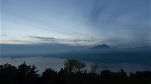Lake Sunset with Mountain and Clouds