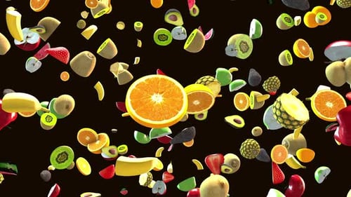 Dynamic Falling Fresh Fruits and Slices Animation