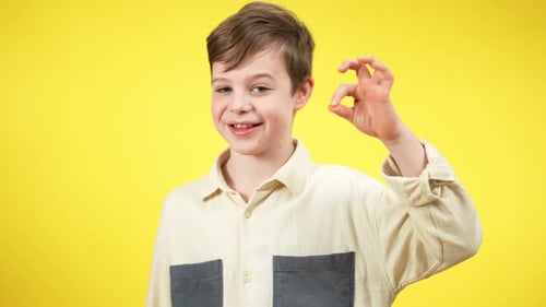 Boy Giving Ok Hand Gesture on Yellow Background