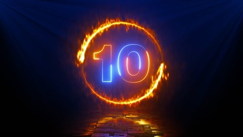 Futuristic Neon Countdown with Fiery Ring