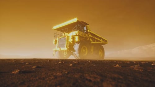 Heavy Industrial Mining Truck on Dusty Terrain 3D Animation