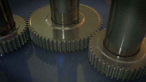 Industrial Mechanism with Smoothly Rotating Metallic Gears Animation